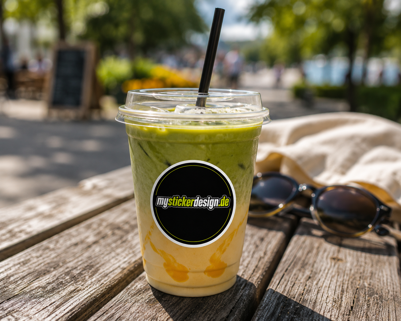Runder Sticker als Produktetikett – Bächer Matcha Markenaufkleber individuell drucken